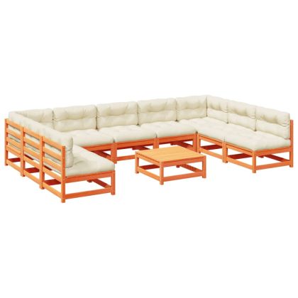 Градински комплект диван с възглавници, 10 части, восъчнокафяв