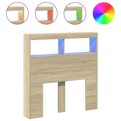 Табла шкаф с LED, сонома дъб, 100x17x102 см