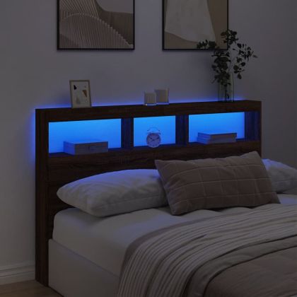 Табла шкаф с LED, кафяв дъб, 160x17x102 см