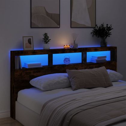 Табла шкаф с LED, опушен дъб, 200x17x102 см