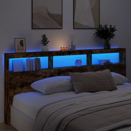 Табла шкаф с LED, опушен дъб, 220x17x102 см
