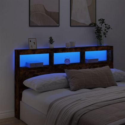 Табла шкаф с LED, опушен дъб, 180x17x102 см