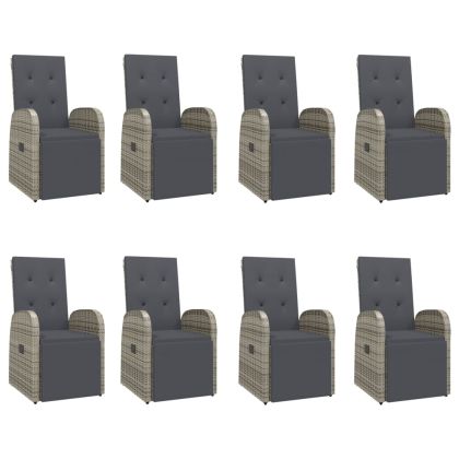 Градински трапезен комплект 9 части с възглавници сив полиратан