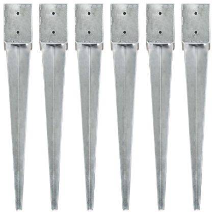 Заземителни колове 6 бр сребро 10x10x76 см поцинкована стомана