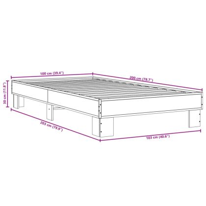 Рамка за легло, опушен дъб, 100x200 см, инженерно дърво и метал