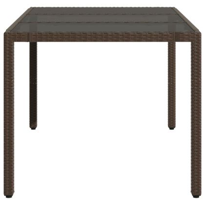 Градинска маса със стъклен плот кафява 150x90x75 см полиратан