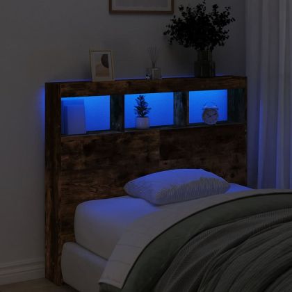 Табла шкаф с LED, опушен дъб, 120x17x102 см