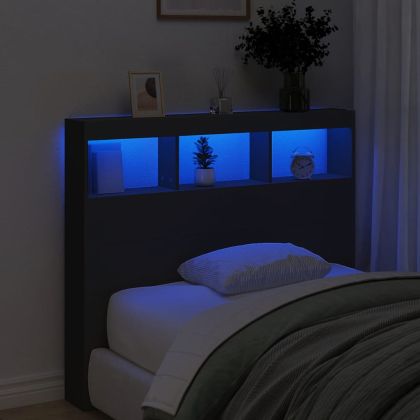Табла шкаф с LED, черен, 120x17x102 см