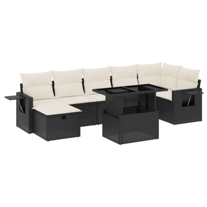 Градински комплект диван с възглавници 8 части черен полиратан