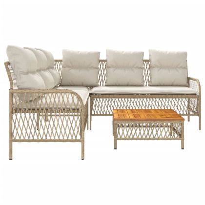 Градински диван с възглавници, 2 части, бежов полиратан