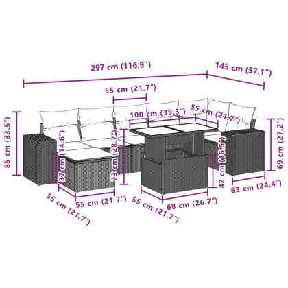 Градински комплект диван с възглавници 8 части черен полиратан