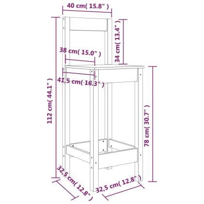 Бар столове 2 бр 40x41,5x112 см борово дърво масив