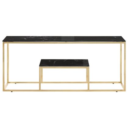 Кафе маса, златиста, неръждаема стомана и закалено стъкло