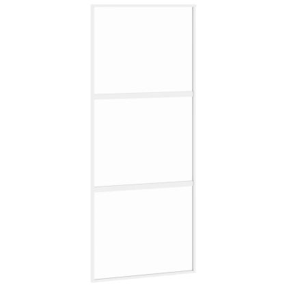 Плъзгаща се врата, бяла, 90x205 см, закалено стъкло и алуминий