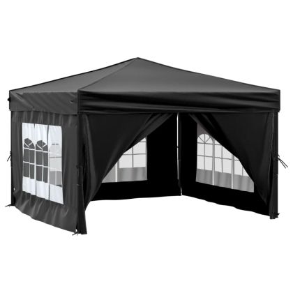 Сгъваема парти палатка със странични стени, черна, 3x3 м