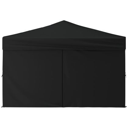 Сгъваема парти палатка със странични стени, черна, 3x3 м