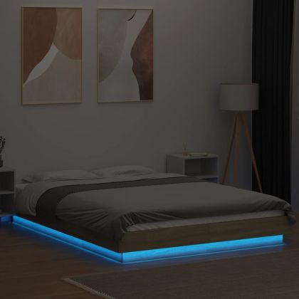 Рамка за легло с LED осветление, дъб сонома, 140x190 см