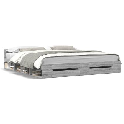 Рамка за легло с чекмеджета, сив сонома, 200x200 см