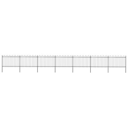 Градинска ограда с обръч връх, стомана, 1248x120 см, черна