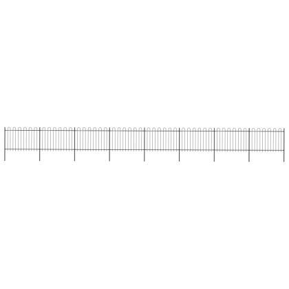 Градинска ограда с обръч връх, стомана, 1426x120 см, черна