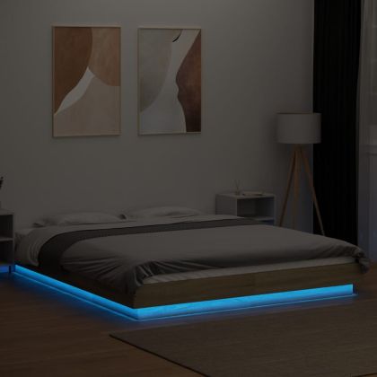 Рамка за легло с LED осветление, дъб сонома, 150x200 см