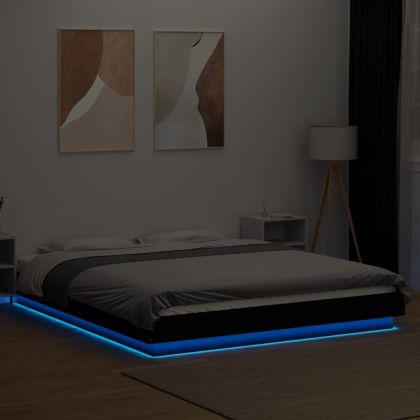 Рамка за легло с LED осветление черна 160x200см инженерно дърво