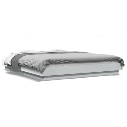 Рамка за легло с LED осветление бяла 160x200 см инженерно дърво