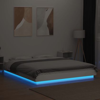 Рамка за легло с LED осветление бяла 160x200 см инженерно дърво