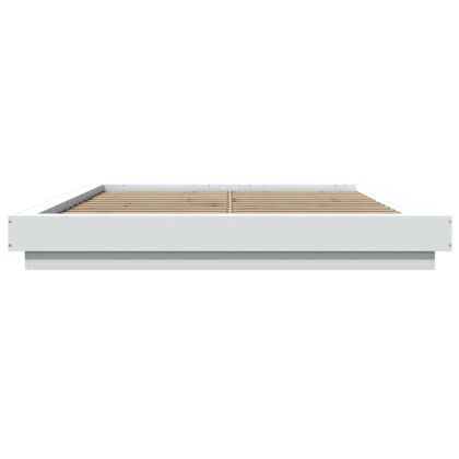 Рамка за легло с LED осветление бяла 160x200 см инженерно дърво