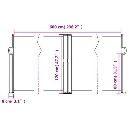 Прибираща се странична тента, бежова, 120x600 см