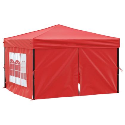Сгъваема парти палатка със странични стени, червена, 3x3 м