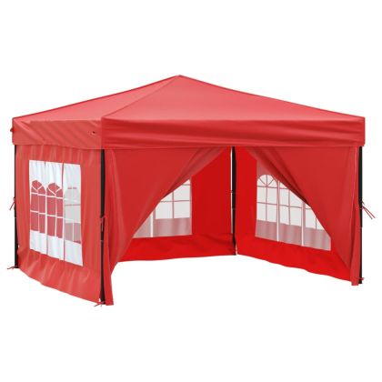 Сгъваема парти палатка със странични стени, червена, 3x3 м