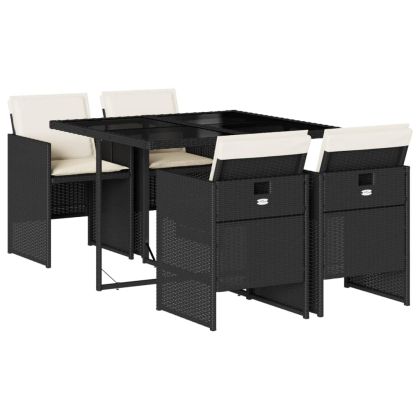 Градински трапезен комплект възглавници 5 части черен полиратан