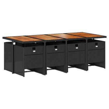 Градински трапезен комплект възглавници 9 части черен полиратан