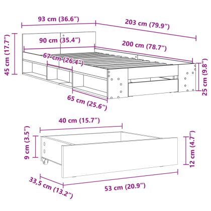 Рамка за легло с чекмедже дъб сонома 90x200 см инженерно дърво