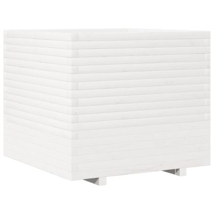 Градински сандък, бял, 80x80x72 см, масивна борова дървесина