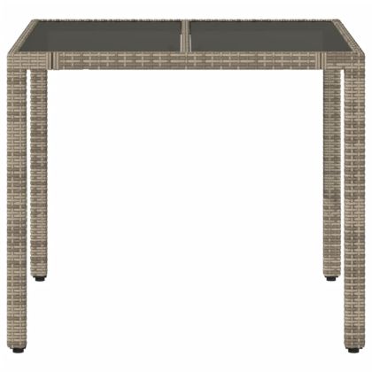 Градинска маса със стъклен плот сива 90x90x75 см полиратан