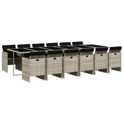 Градински комплект от 13части с възглавници светлосив полиратан