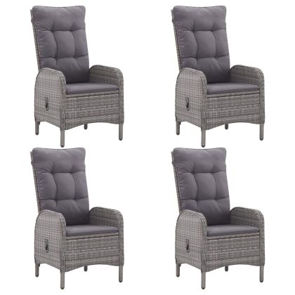 Градински трапезен комплект, 5 части, полиратан и акация, сив