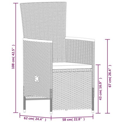 Градински трапезен комплект с възглавници 7 части черен