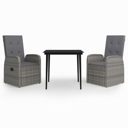 Градински трапезен комплект от 3 части с възглавници сив
