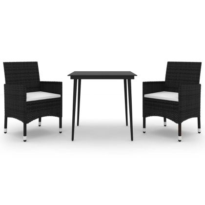 Градински комплект с възглавници 3 части полиратан и стъкло