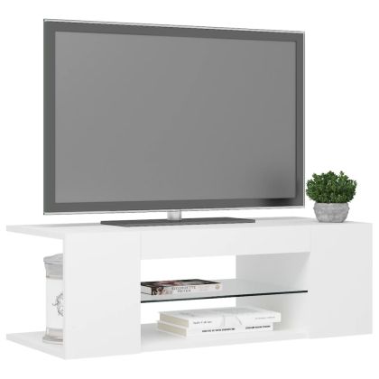 ТВ шкаф с LED осветление, бял, 90x39x30 см