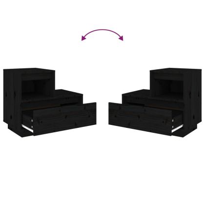 Нощни шкафчета, 2 бр, черни, 60x34x51 см, борово дърво масив