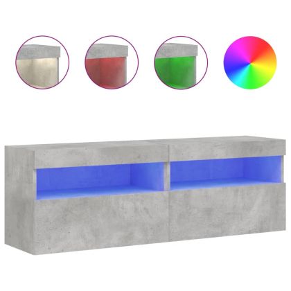 Стенни ТВ шкафове с LED лампи, 2 бр, бетонно сиви, 60x30x40 см