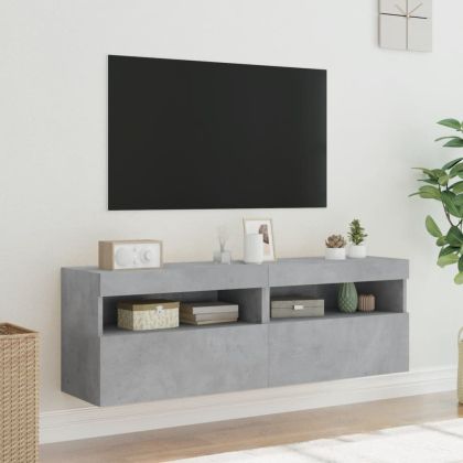 Стенни ТВ шкафове с LED лампи, 2 бр, бетонно сиви, 60x30x40 см