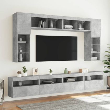 Стенни ТВ шкафове с LED лампи, 2 бр, бетонно сиви, 60x30x40 см