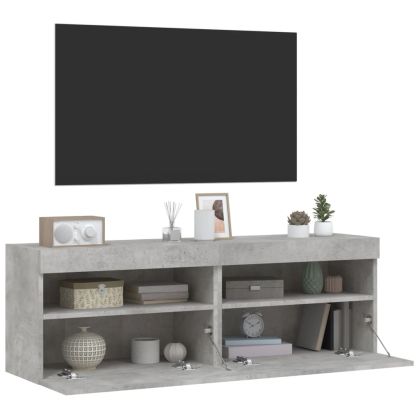 Стенни ТВ шкафове с LED лампи, 2 бр, бетонно сиви, 60x30x40 см
