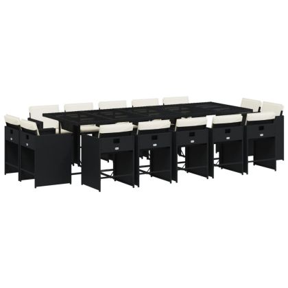 Градински комплект с възглавници 15 части полиратан черен