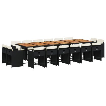 Градински комплект с възглавници 17 части полиратан черен